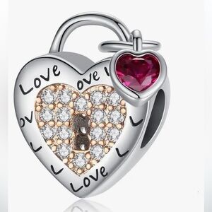 Heart lock slide charm for Pandora bracelet fits all bracelets